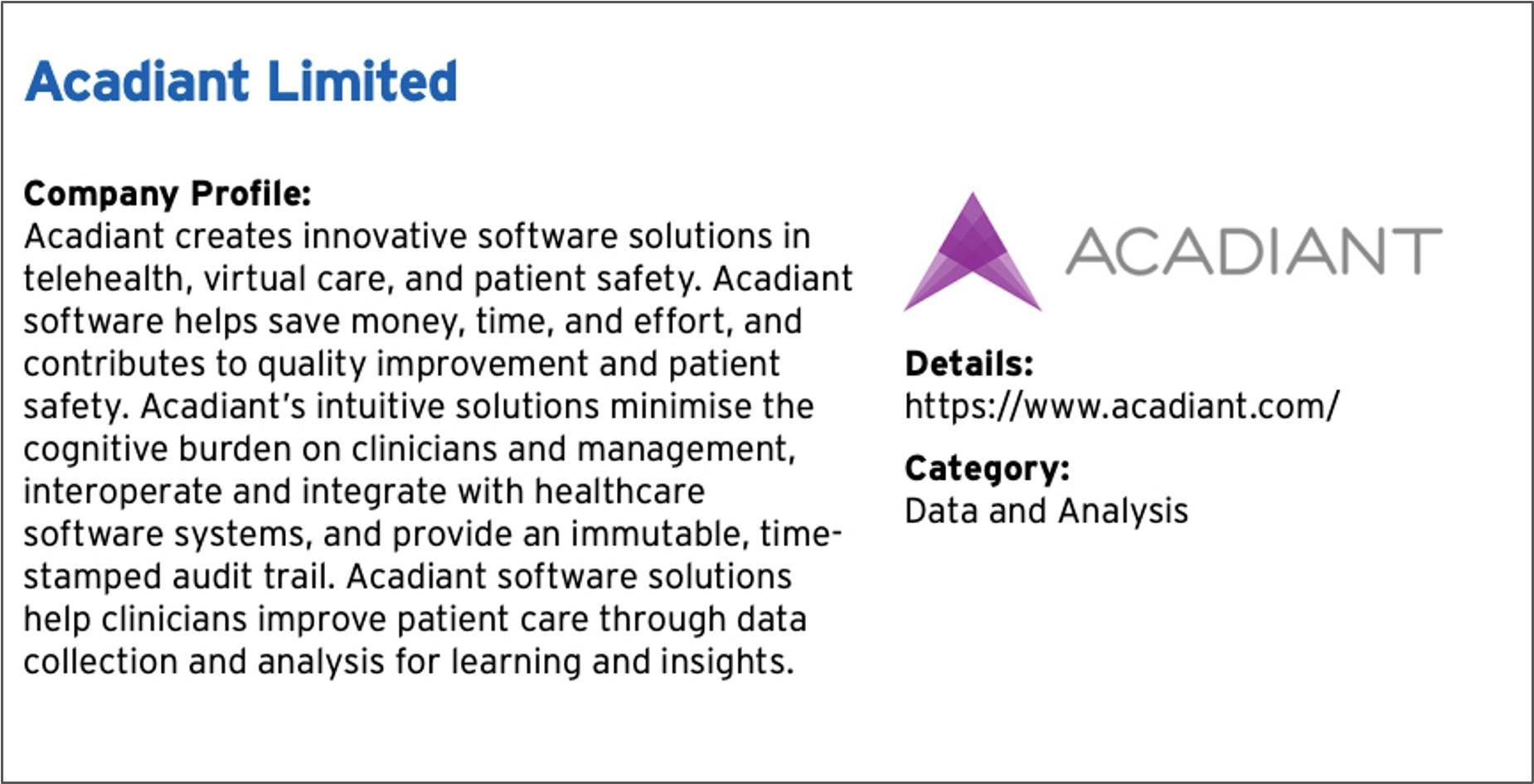 Acadiant Limited in the UK’s Digital Health Playbook 2023 Edition